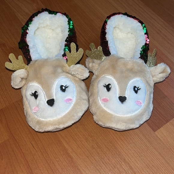 Reindeer women’s Christmas holiday sequins slippers house shoes Size Medium - Picture 4 of 6